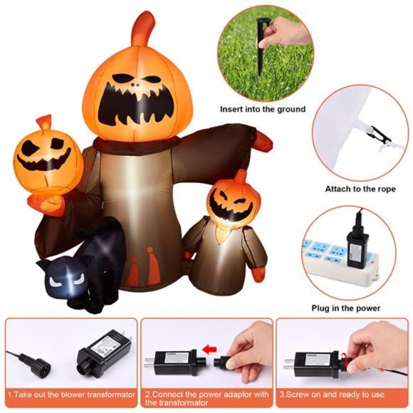 Halloween Inflatable Pumpkin Blow up LED Light Outdoor Yard Decor 5FT - Picture 5 of 10
